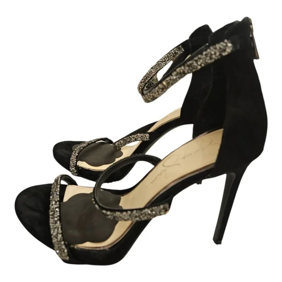 Jessica Simpson Heels Size 8.5 Black Silver Ankle Strap Shoes - Picture 3 of 8
